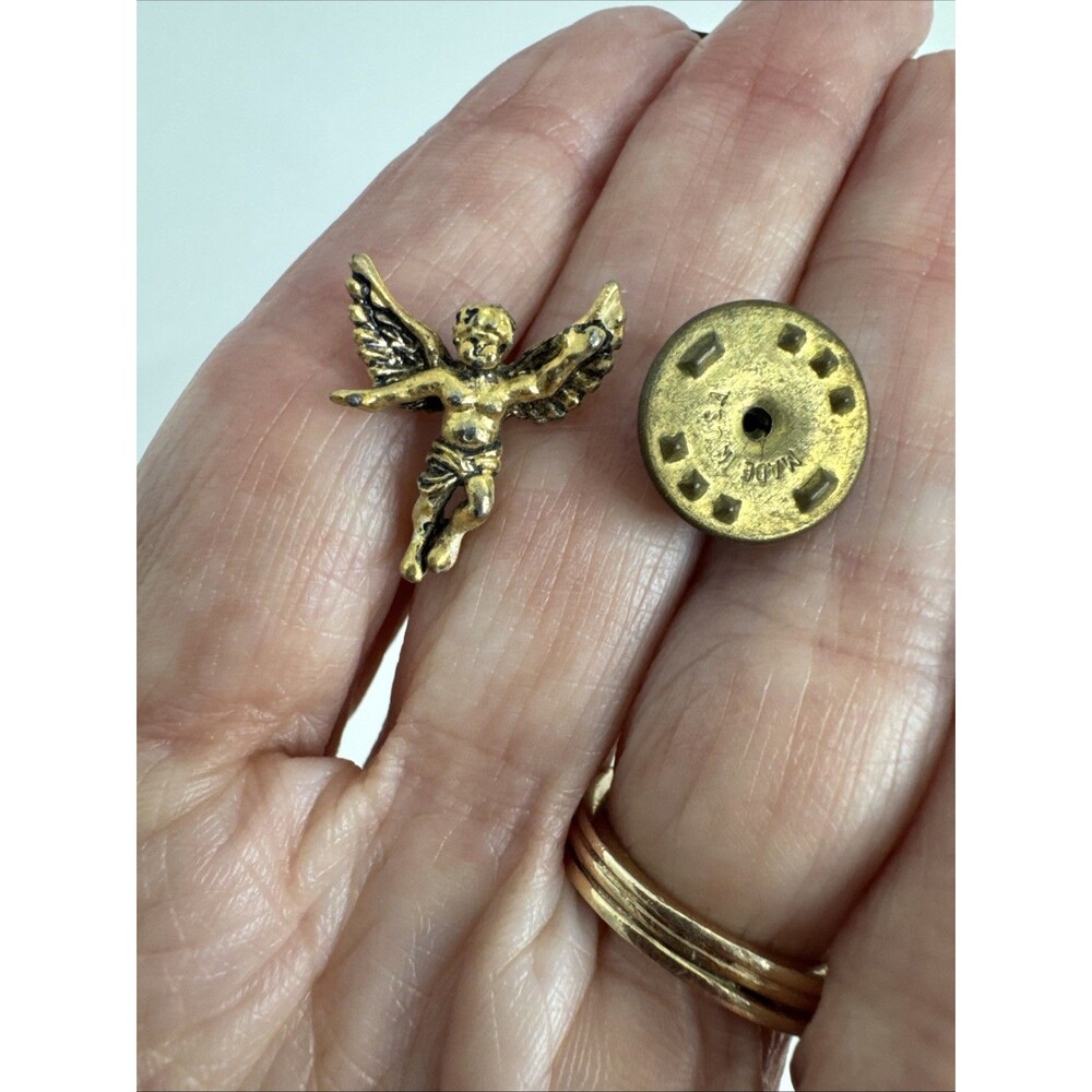 Vintage Brass Cherub Pin 1/2"x1/2” Button USA Figural 1930s-40s
